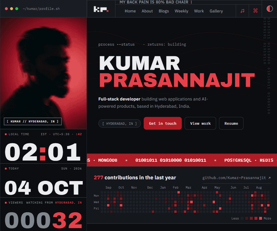 Hero section of Kumar Prasannajit Sahu's developer portfolio
