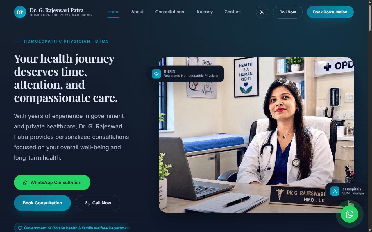 Homepage of Dr. G. Rajeswari Patra's homoeopathic practice website